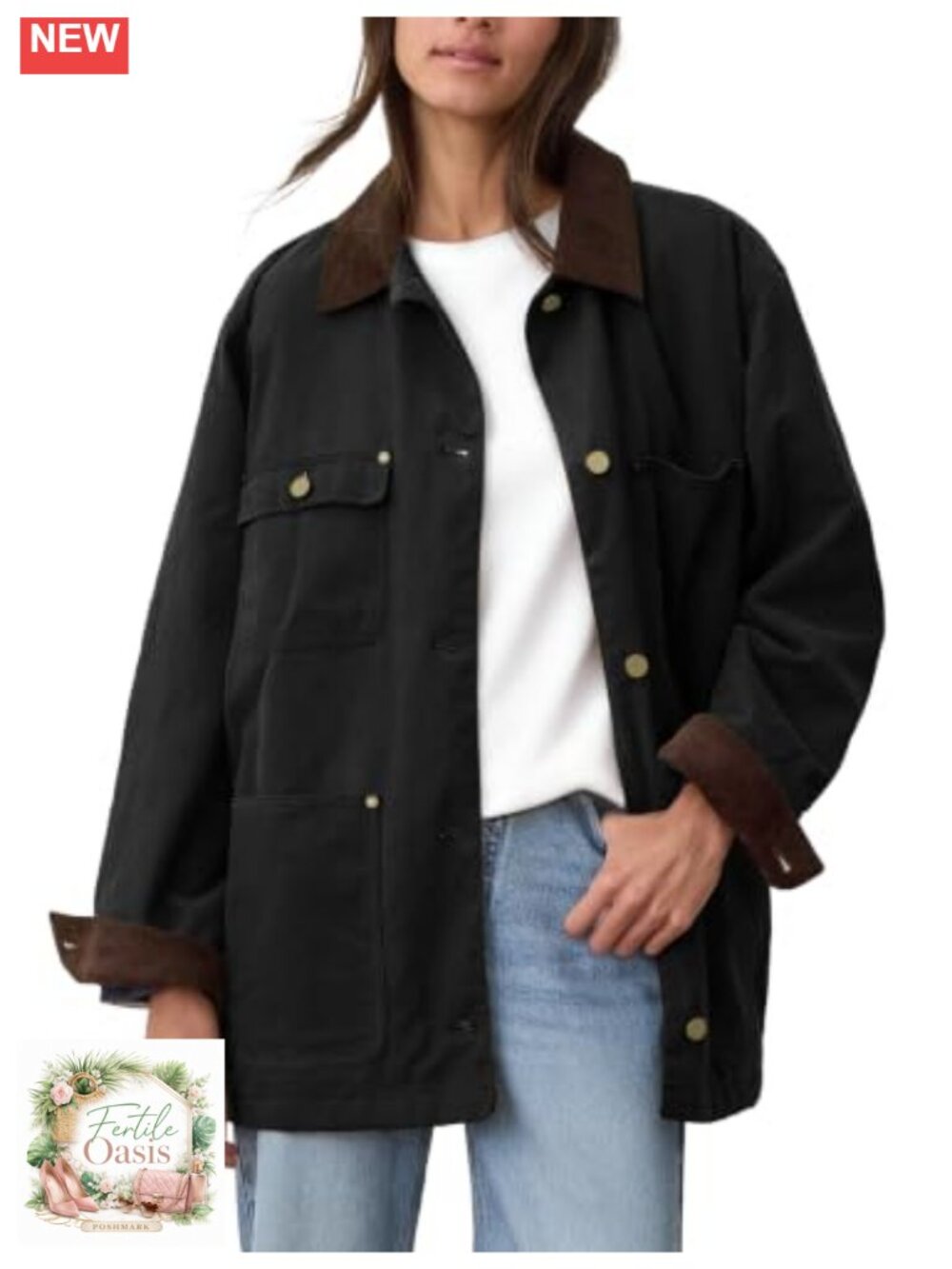 Oversized Corduroy Collar Utility Barn Jacket Womens Cotton